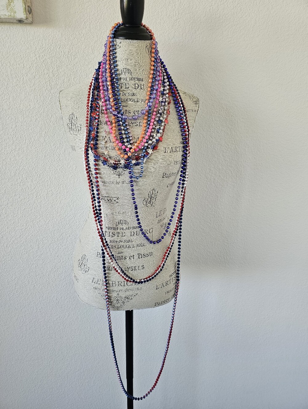 Bulk Party Bead Necklace Lot Patriotic Red White Blue Mardi Gras Star Beads​
